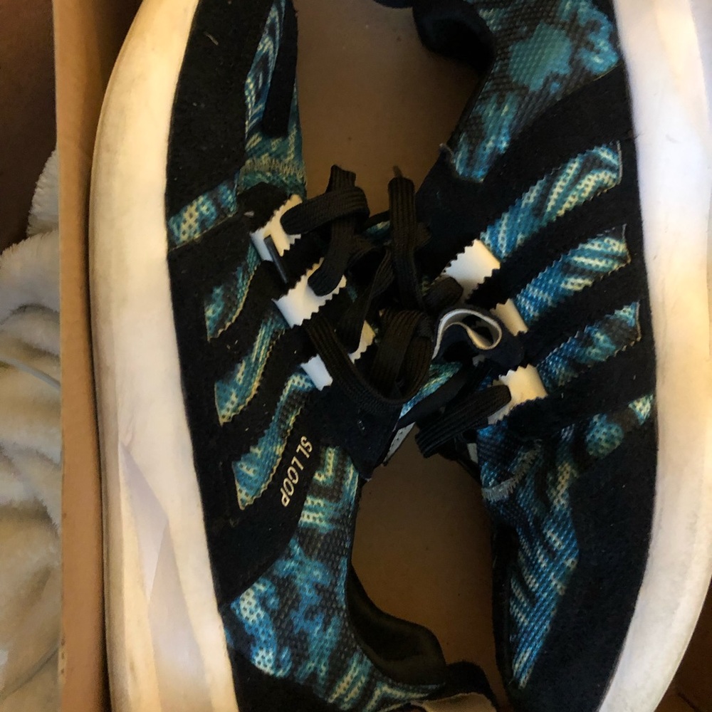 blue adidas SL look runners